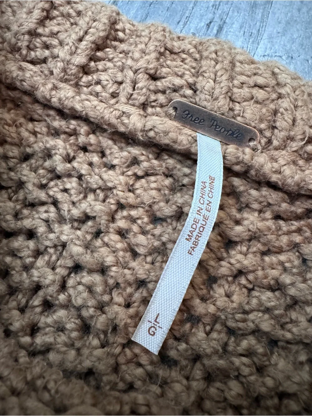 Free People Cutting Edge Oversized Crop Boho Cable Knit Sweater Brown Large